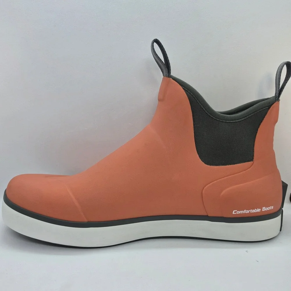 Showave Mens Deck Boots Orange Waterproof Rubber Fishing Boating Shoes Size 11